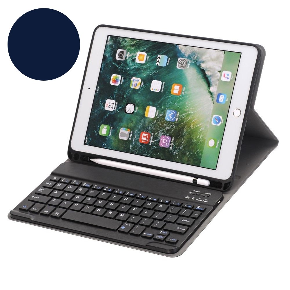 Sociaal heet kraam Shop4 - iPad 9.7 (2018) Toetsenbord Hoes - Bluetooth Keyboard Cover  Business Donker Blauw met Pencil Houder | Shop4tablethoes